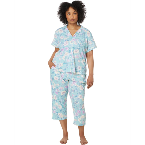 Womens Karen Neuburger Plus Short Sleeve Girlfriend Capri PJ Set with Lace Detail