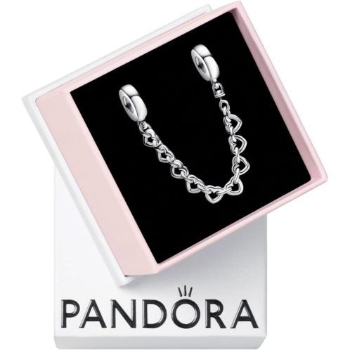 Pandora Linked Hearts Safety Chain Charm - Compatible Moments Bracelets - Jewelry for Women - Gift for Women in Your Life - Made with Sterling Silver