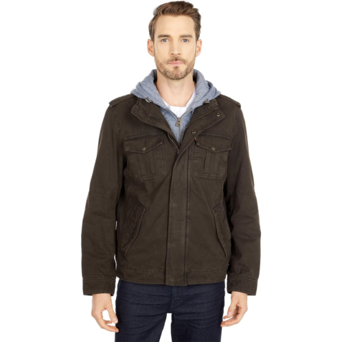 Mens Levis Two-Pocket Hoodie with Zip Out Jersey Bib/Hood and Sherpa Lining