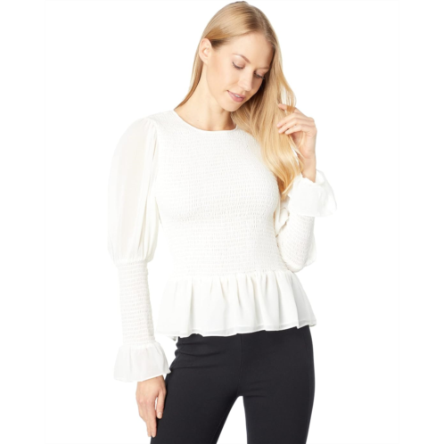 1.STATE Long Sleeve Crew Neck Smocked Top