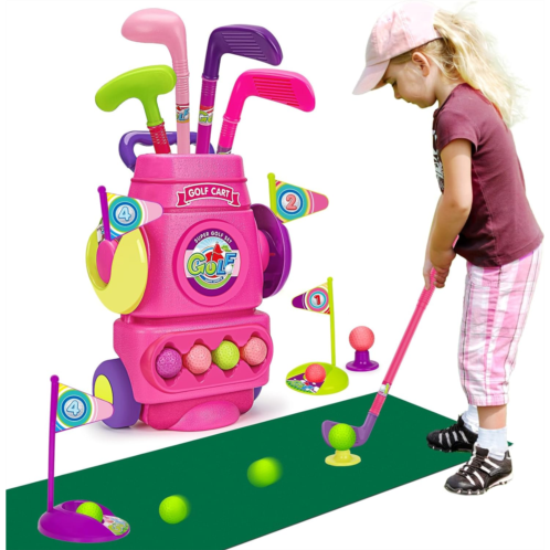 AugToy Toddler Golf Set- Upgraded Kids Golf Clubs with 4 Balls, 2 Practice Holes and 1 Putting Mat, Indoor & Outdoor Sport Toys for Toddlers 2 3 4 5+ Years Old Educational Mini Golf Play