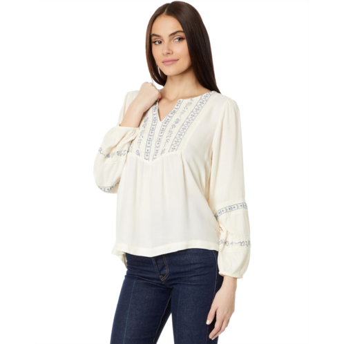 Womens Lucky Brand Geo Embroidered Babydoll Top