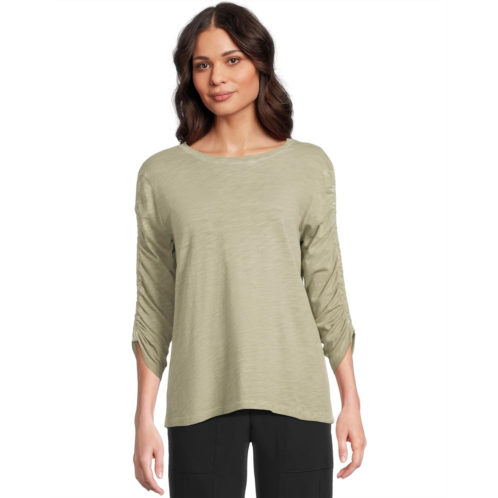 Womens Elliott Lauren Enzyme Wash Jersey - Crew Neck Ruched Sleeve Tee