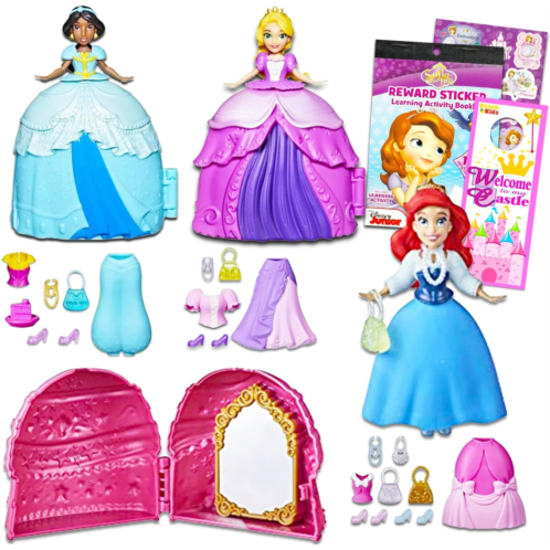 Disney Princess Fashion Surprise Dolls Set - 3 Pc Bundle with Disney Princess Ariel, Jasmine, Rapunzel Dolls Plus Accessories and Stickers Disney Princess Mystery Toys