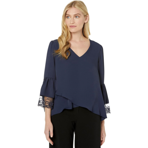 Vince Camuto Tiered Lace Ruffle Sleeve V-Neck Blouse