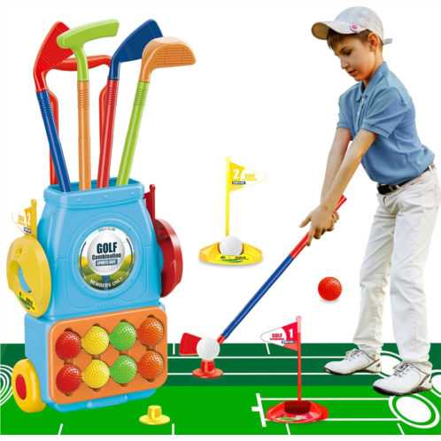 Mililier Toddler Golf Set,Kids Golf Set with 10 Golf Balls,1 Putting Mat,4 Toddler Golf Clubs and 2 Practice Holes,Indoor Outdoor Sports Golf Toy for Toddlers Age 3 4 5 Years Old Birthday