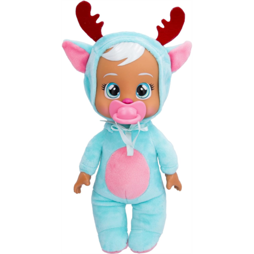 IMC Toys Cry Babies Tiny Cuddles Christmas Eve - 9 Baby Dolls, Cries Real Tears, Blue and Pin Reindeer Themed Pajamas