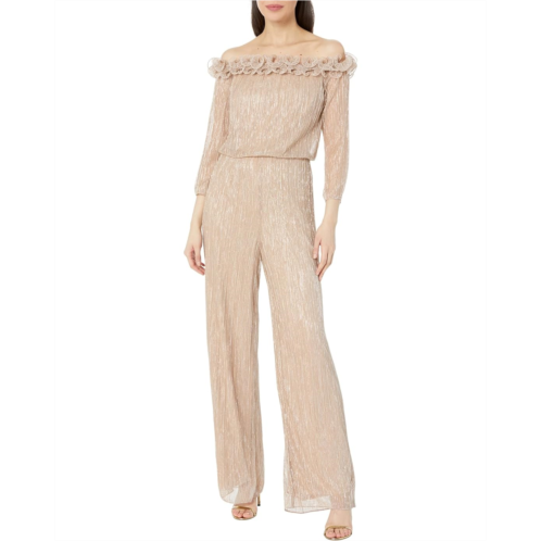 Adrianna Papell Metallic Rosette Jumpsuit