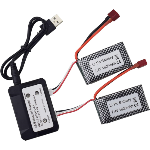 NORTH STAR 1595 7.4V 1800mAh Li-Batteries（2 pcs） with 2 in 1 Charger for WLTOYS A959-B A969-B A979-B K929-B 144001 RC High-Speed Off-Road Vehicle