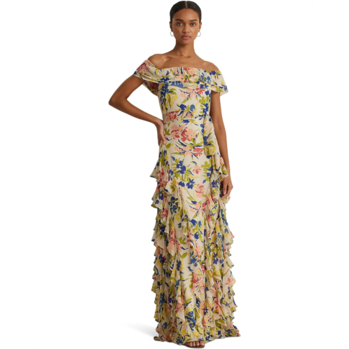POLO Ralph Lauren Womens LAUREN Ralph Lauren Floral Georgette Off-the-Shoulder Gown