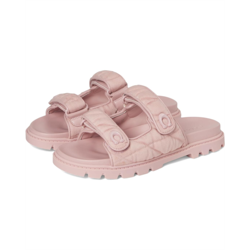 Womens COACH Sculpted C Quilted Washed Denim Double Band Sandals