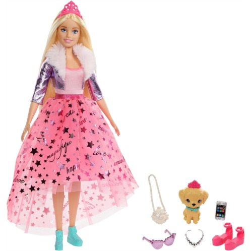 Barbie Princess Adventure Doll in Princess Fashion (12-in Blonde) Doll with Pet Puppy, 2 Pairs of Shoes, Tiara and 4 Accessories, for 3 to 7 Year Olds