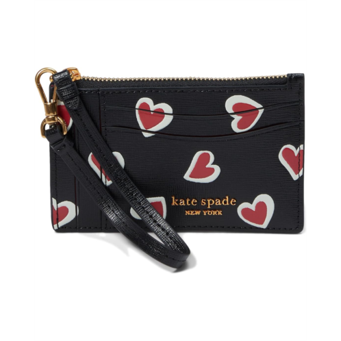 Kate Spade New York Morgan Stencil Hearts Embossed Printed Saffiano Leather Coin Card Case Wristlet