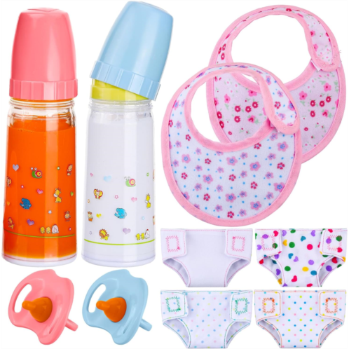 Shappy 10 Pcs Baby Doll Accessories Set Include Disappearing Milk and Juice Bottles, Pacifier, Bibs, Diapers, Baby Doll Feeding Set, Toy Baby Bottles for Dolls for Girls Christmas
