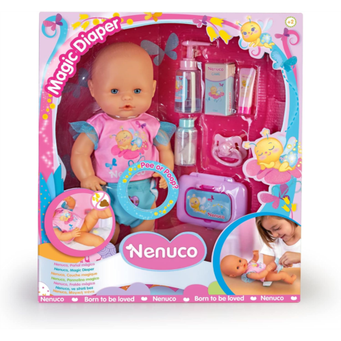 Nenuco Magic Diaper Baby Doll with Magic Diaper, Colored Lights, 14 Doll