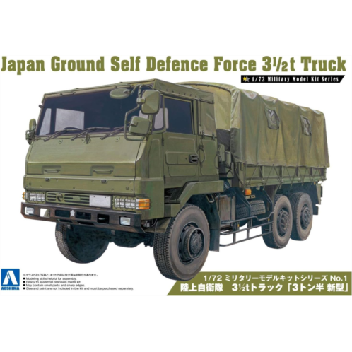 Aoshima Bunka Kyozai 1/72 Military Model Series No.1 Ground Self-Defense Force 3 1/2 t Truck, 3 Ton/Half Model, New Model