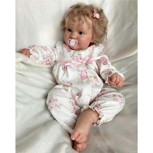 TERABITHIA 20 Inches Real Baby Size Rooted Curly Hair Sweet Face Lifelike Reborn Baby Doll Crafted in Full Body Silicone Vinyl Anatomically Correct Realistic Newborn Girl Dolls Was