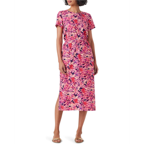 Womens NIC+ZOE Blurred Floral SS Side Slit Midi Dress