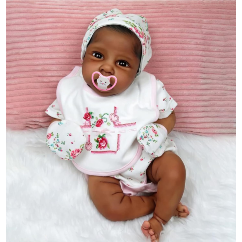 TERABITHIA 20 Inches Real Baby Size Hand Painted Hair So Truly Reborn Baby Doll with Dark Brown Skin Realistic Awake Newborn Girl Dolls That Look Real and Feel Real, My Little Swee