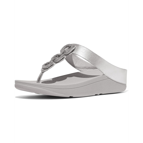 Womens FitFlop Fino Crystal-Chain Metallic-Leather Toe-Post Sandals