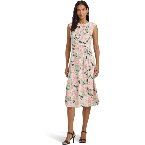 POLO RALPH LAUREN Womens Lauren Ralph Lauren Floral Bubble Crepe Cap-Sleeve Dress