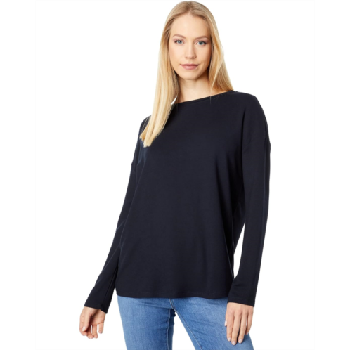 Majestic Filatures French Terry Long Sleeve Semi Relaxed High-Low Crew Neck Sweatshirt