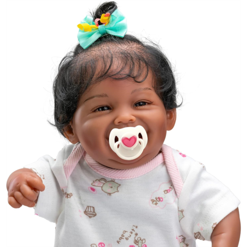 Anano Smiling Reborn Baby Doll Silicone Full Body Body 19 Inch African American Black Girl Doll Washable Newborn Babe Dolls That Look Real Set