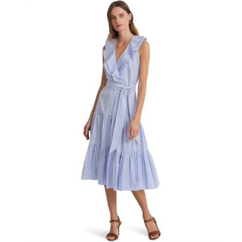 POLO Ralph Lauren LAUREN Ralph Lauren Striped Cotton Broadcloth Surplice Dress