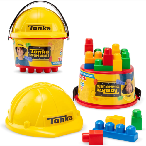 Tonka Tough Builders, Hard Hat, Building Block and Bucket playset- Made with Sturdy Plastic, Boys and Girls, Toddlers Ages 3+, Block playsets, Toddlers, Birthday Gift, Christmas, H
