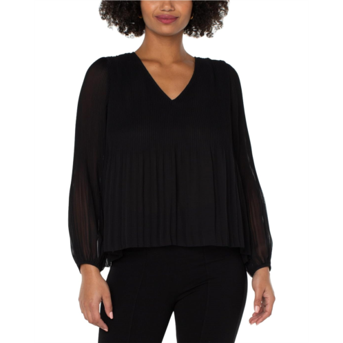 Liverpool Los Angeles V-Neck Long Sleeve Pleated Top