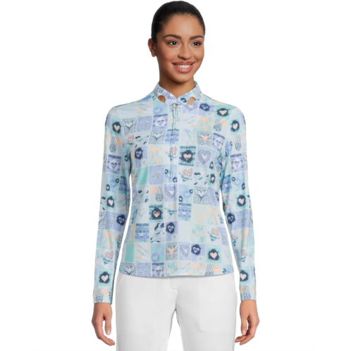 Womens Jamie Sadock Sunsense Hearts Print Long Sleeve 1/4 Zip Sun Protection Top
