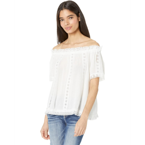 Miss Me Off Shoulder Lace Inset Woven Top