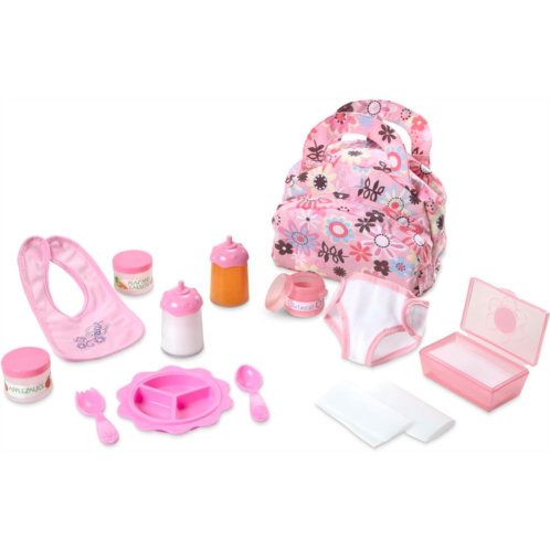 Melissa & Doug Doll Feeding and Changing Accessories - Bib, Bag, Diaper, Wipes, Utensils, Bottles - Mine To Love Baby Doll Diaper Bag, Baby Doll Accessories For Kids Ages 3+,Pink