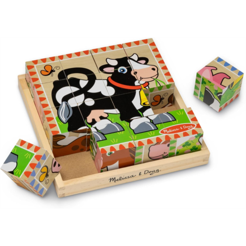 Melissa & Doug Farm Wooden Cube Puzzle With Storage Tray - 6 Puzzles in 1 (16 pcs) - FSC Certified