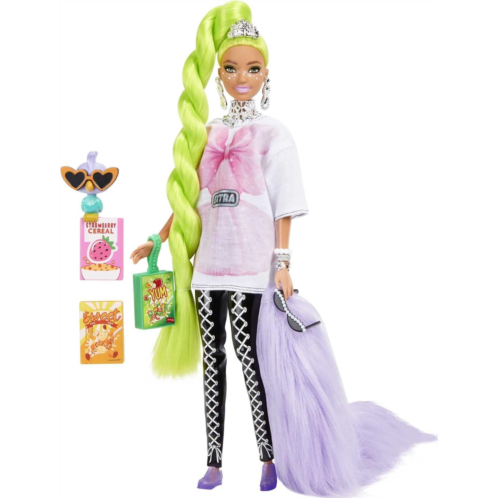 Barbie Extra Doll and Barbie Accessories with Neon Green Hair, Feather Boa and Pet Parrot
