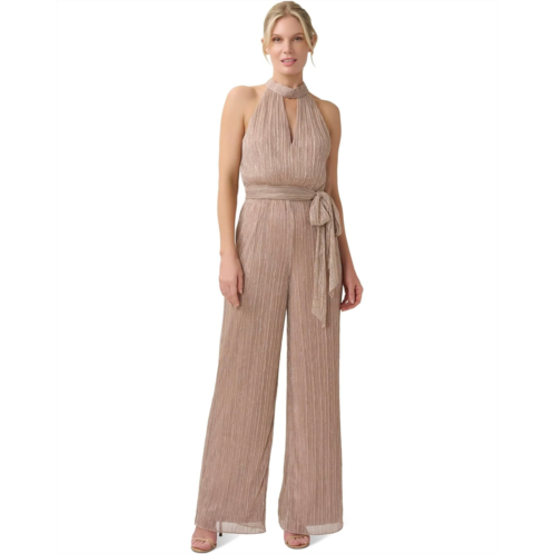 Adrianna Papell Crinkle Metallic Halter Neck Blouson Jumpsuit