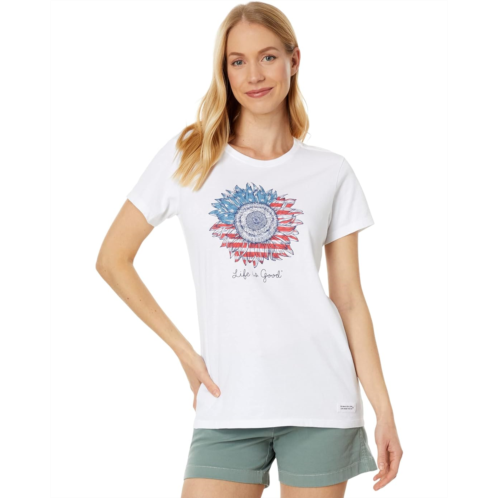Womens Life is Good American Sunflower Long Sleeve Crusher-Lite Tee