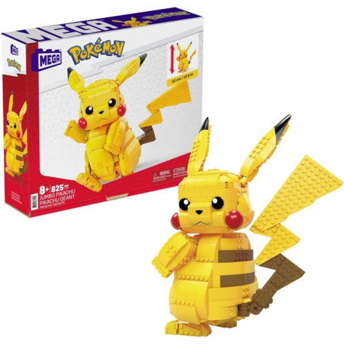 MEGA Pokemon Building Toys Set Jumbo Pikachu with 806 Pieces, Articulated and Poseable, 12 Inches Tall, for Kids