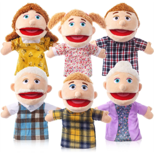 ZJoey 6 Pcs Family Hand Puppets 12 Inch Grandparents, Mom & Dad, Brother & Sister Plush Hand Puppet Toys Role-Play Toy Puppets for Kids Storytelling Imaginative Pretend Play Teaching Pre