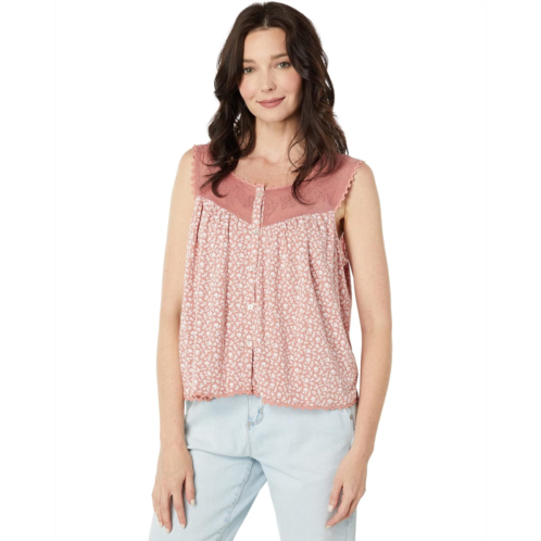 Lucky Brand Printed Geo Embroidered Tank