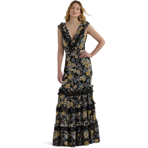 POLO RALPH LAUREN Womens Lauren Ralph Lauren Floral Ruffle-Trim Georgette Gown