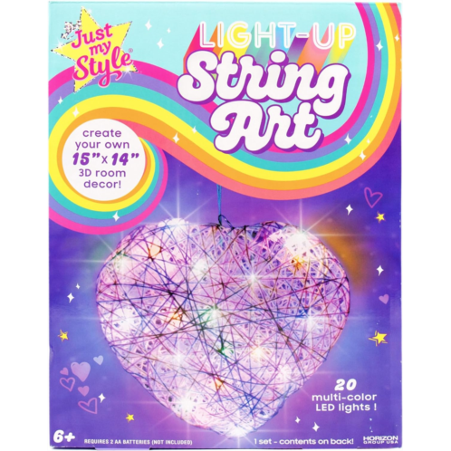 Just My Style Light-Up String Art, Makes Large Light-Up Heart Lantern, 20 Multi-Colored LED Bulbs, Crafts for Girls and Boys Ages 8-12, DIY Arts and Crafts Kit for 8, 9, 10, 11, 12