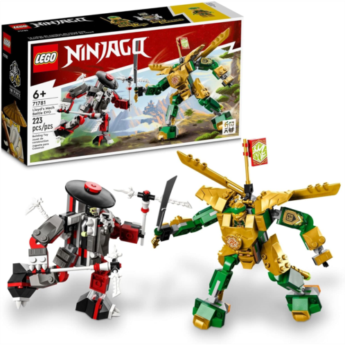 Lego NINJAGO Lloyds Mech Battle EVO Building Set 71781, with 2 Action Figures, 2 Posable Ninja Action Figures to Build, Ninja Toy for Kids Ages 6+ with Bone Warrior and Golden Llo