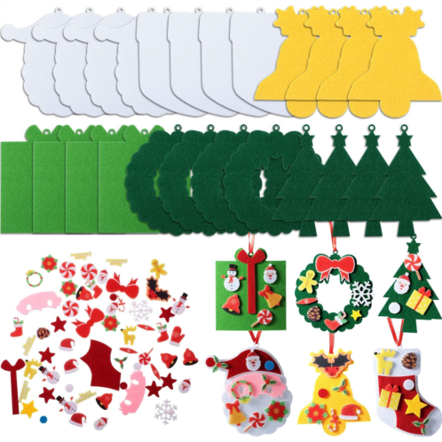Tatuo 24 Kits Christmas Felt Christmas Ornament Crafts DIY Tree Gifts Garlands Bells Socks Santa Hanging Ornaments Christmas Sticker for Home Door Wall Hanging Christmas Tree Craft