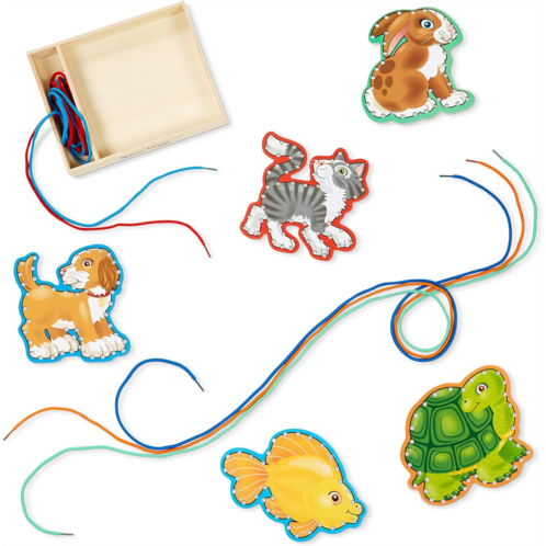 Melissa & Doug Lace and Trace Activity Set: Pets - 5 Wooden Panels and 5 Matching Laces - Lacing Toys For Toddlers, Fine Motor Skills Threading Cards For Preschoolers And Kids Ages