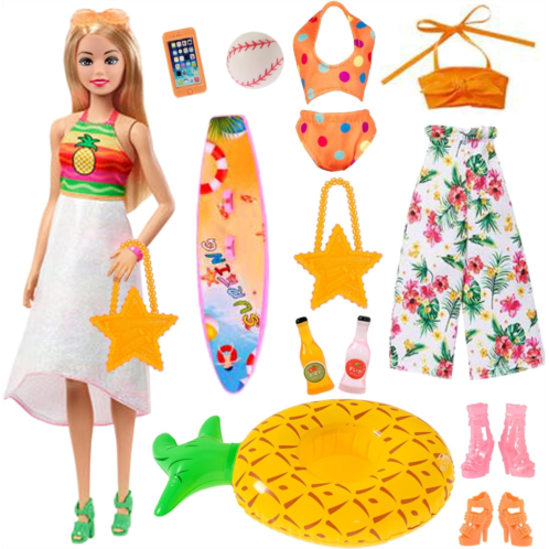 ebuddy Doll Clothes and Accessories 3 Sets Doll Clothes with Volleyball Surfboard Cup Holder and Accessories for 11.5 Inch Girl Doll(No Doll)