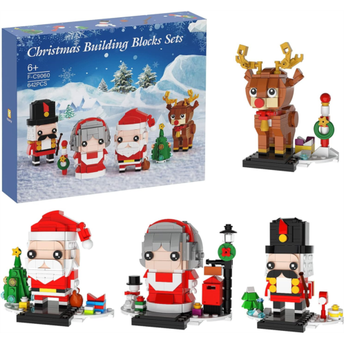 VONADO Christmas Building Sets, 641Pcs Contain Christmas Reindeer, Nutcrackers, Mr. & Mrs. Claus, Santa Claus Blocks Bricks Set for 6+ Kids Boys Girls Adults Birthday Xmas Gifts