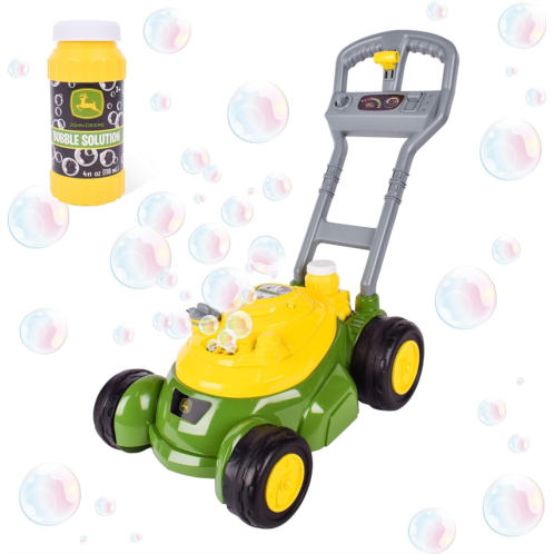 John Deere Bubble-N-Go Mower - Toy Lawn Mower with Bubble Solution Green Automatic Bubble Machine No Batteries Required - Sunny Days Entertainment,Green/Yellow
