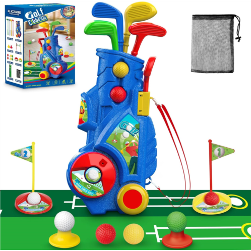 Letapapa Toddler Golf Set, Upgraded Kids Golf Clubs with Putting Mat, Toys for Boys 3 4 5+ Years Old, Indoor Outdoor Sports Golf Toys with 4 Clubs, 8 Balls, 2 Practice Holes, Shoulder Strap