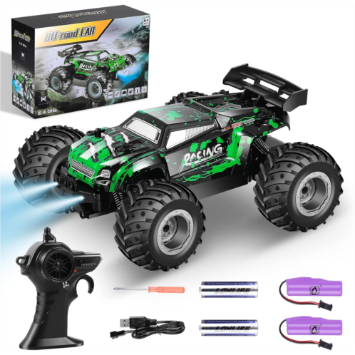 Rcjoyou RC Cars,All Terrain Remote Control Car,2WD 2.4 GHz Off Road High Speed 20 Km/h RC Monster Truck Racing Cars with LED Headlight and Two Batteries, Xmas Gifts for Kid and Adu